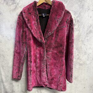 Vintage Morbid Threads Faux Fur Coat Womens Medium Pink One Button USA